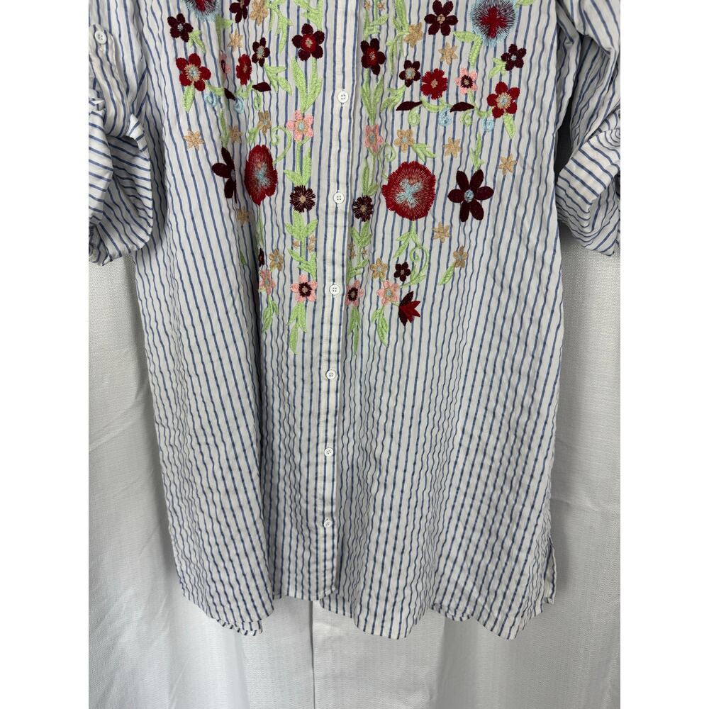 Layerz Embroidered Floral Stripe Shirt Dress Cottagecore Boho Oversized - Picture 3 of 7